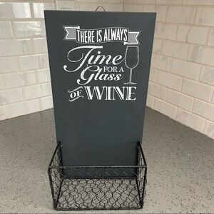 Rustic Wine Wall Sign Basket There’s Always Time for Wine Farmhouse Kitchen Deco